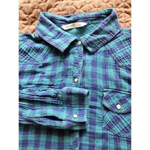 Old Navy Women's Western Pearl Snap Buttons Long Sleeve 100% Cotton Shirt, XL